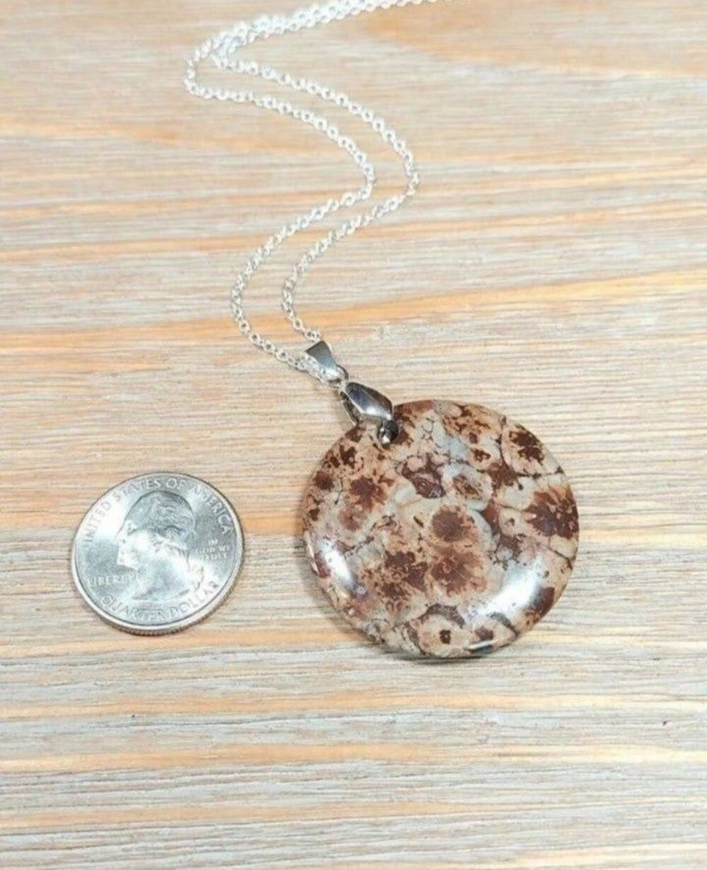 Large Brown Snowflake Obsidian Necklace Natural Gemstone Pendant - Picture 3 of 3